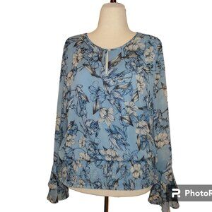 White & Blue Women's Floral Blouse Like New